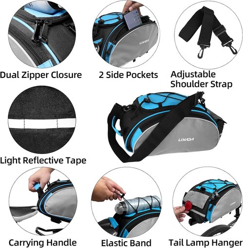 Lixada Bicycle Rack Bag 13L Waterproof Cycling Bike Rear Seat Cargo Bag MTB Road Bike Rack Carrier Trunk Bag Pannier Handbag