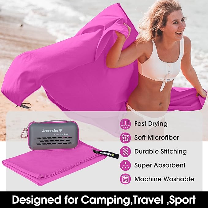 4Monster Camping Towel Super Absorbent, Quick Dry Microfiber Travel Towel, Light Weight Ultra Soft Compact Gym Towel for Hiking Swimming Beach Yoga Travel Sports Backpack