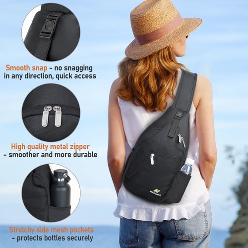 N NEVO RHINO Crossbody Sling Backpack Small Sling Bag, Hiking Daypack Chest Bag Travel Shoulder Bags with Anti-theft Pocket (Black)