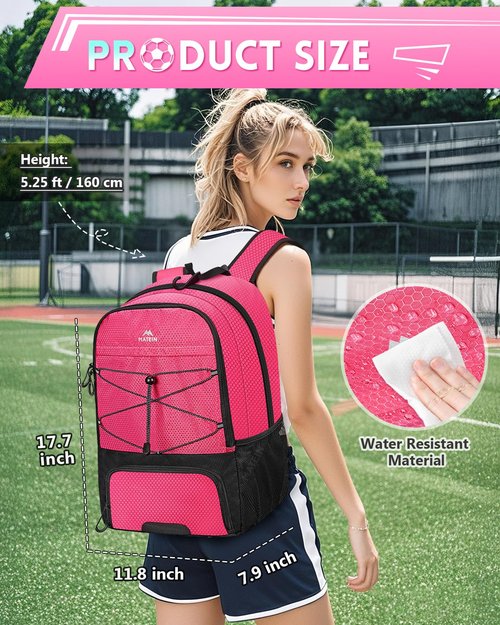 MATEIN Soccer Bags for Girls, Large Girls Soccer Backpack with Ball & Shoes Compartment, Lightweight Basketball Bag Backpack