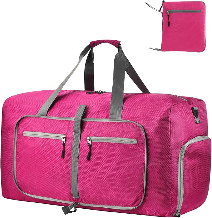 Dimayar Travel Duffle Bag for Men Women - Foldable Duffel Bag with Shoes Compartment - Overnight Bags Waterproof & Tear Resistant(115L,Fuchsine)