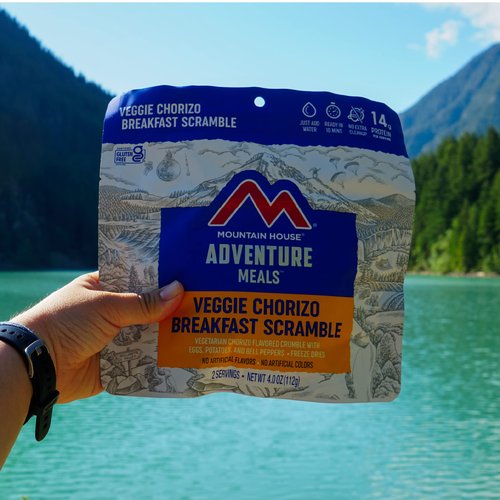 Mountain House Veggie Chorizo Breakfast Scramble 2-Servings & Beef Stroganoff with Noodles 2 Servings Freeze-Dried Backpacking & Camping Food Bundle