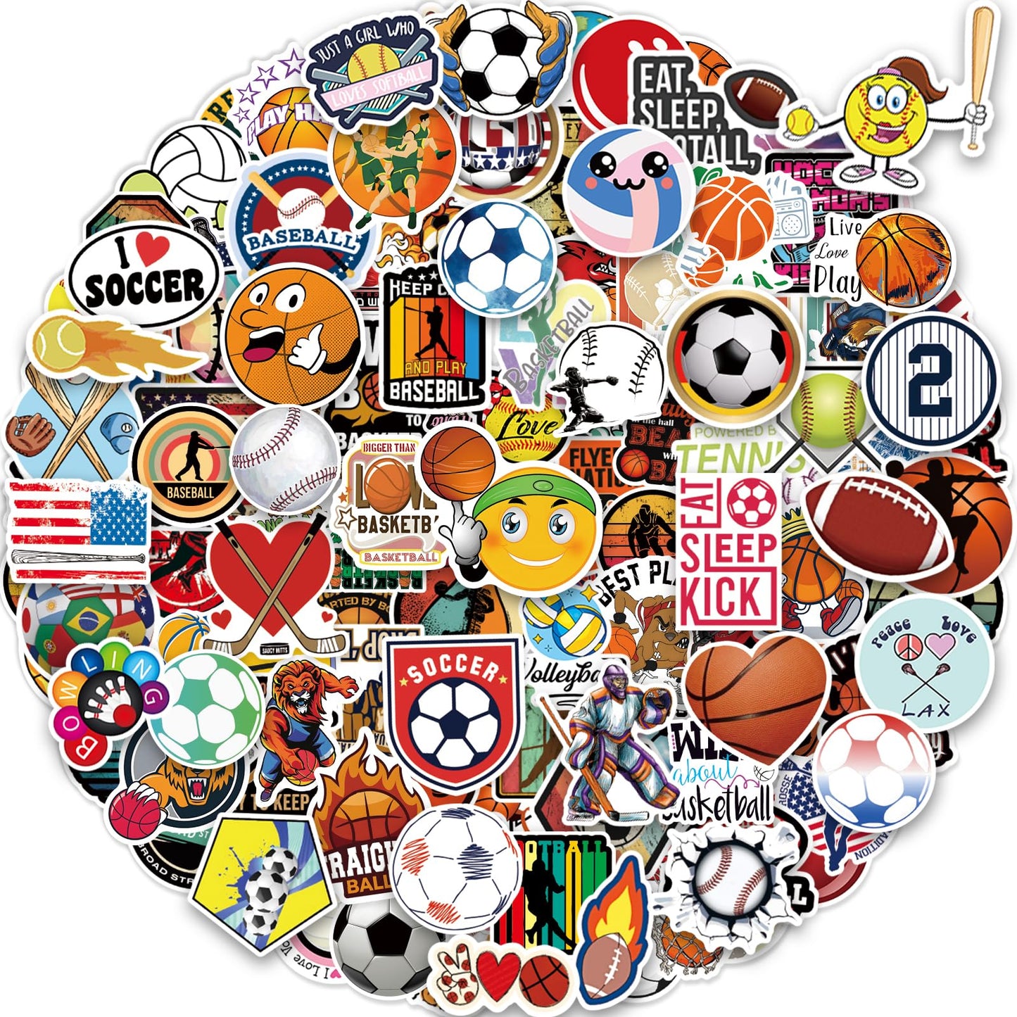 pcnearty 300 Pcs Sport Stickers for Kids, Sport Water Bottle Stickers, Vinyl Waterproof Laptop Sticker for Water Bottle, Bulk Sticker Packs for Boys Kids Classroom Prizes for Elementary Students