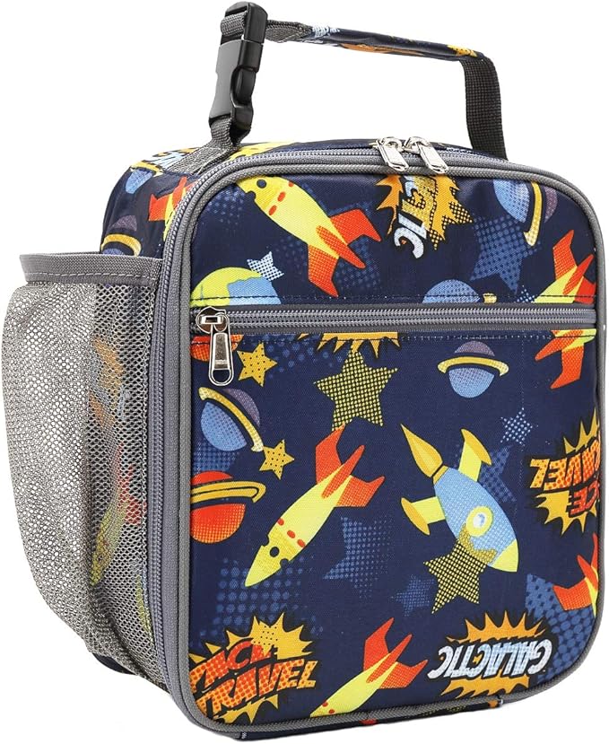 FlowFly Kids Lunch box Insulated Soft Bag Mini Cooler Back to School Thermal Meal Tote Kit for Girls, Boys, Rocket