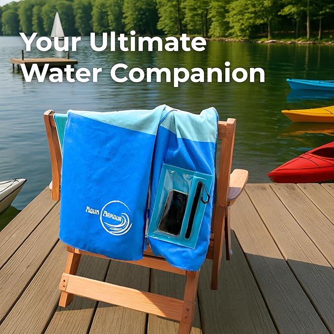 Go Anywhere Towel with Waterproof Phone Pouch - Quick Dry, Sand Free, Compact Beach Towel for Pool, Boat, Travel, Camping, Hiking & Outdoor Adventures (Mint)