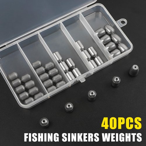 Egg Sinkers Fishing Weights Kit,40pcs Fishing Weights Sinkers Slip Sinkers Catfish Weights Bass Casting Sinker Weights Lead Free Fishing Weights for Freshwater Saltwater Fishing