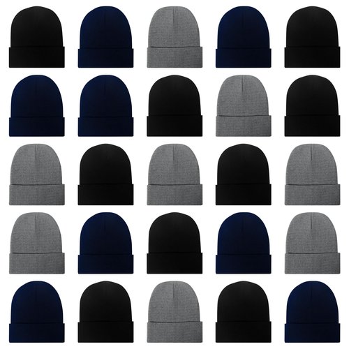 LYDTICK 25 Pack Winter Beanie Hats Bulk for Men Women, Wholesale Knit Beanies Cold Weather Skull Caps, 3 Colors