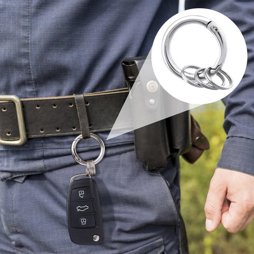 Mxxipp 2pcs Spring O Ring with Key Rings, Alloy Round Spring Keychain Clips, Small Circle Carabiner Snap Hook Replacement for Purse Bag DIY Crafts- Black & Gray