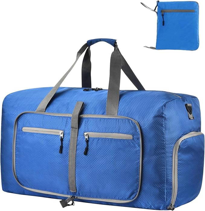 Dimayar Travel Duffle Bag for Men Women - Foldable Duffel Bag with Shoes Compartment - Overnight Bags Waterproof & Tear Resistant(40L,Navy Blue)