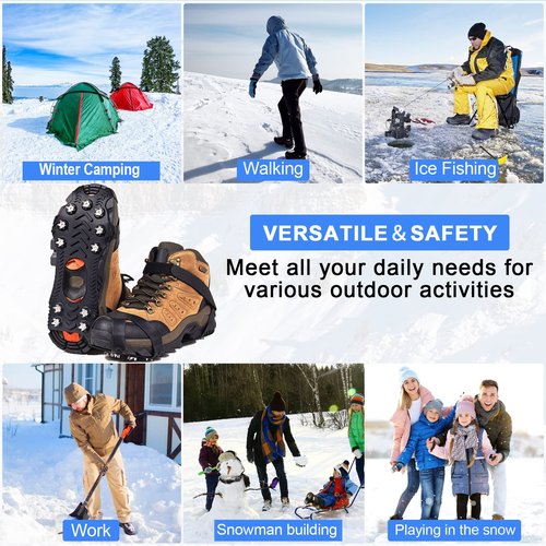 ZUXNZUX Crampons, Ice Cleats for Shoes and Boots, Silicone Stainless Steel Grippers Shoe Spikes Grips Traction for Snow, Winter Hiking Climbing Ice Fishing