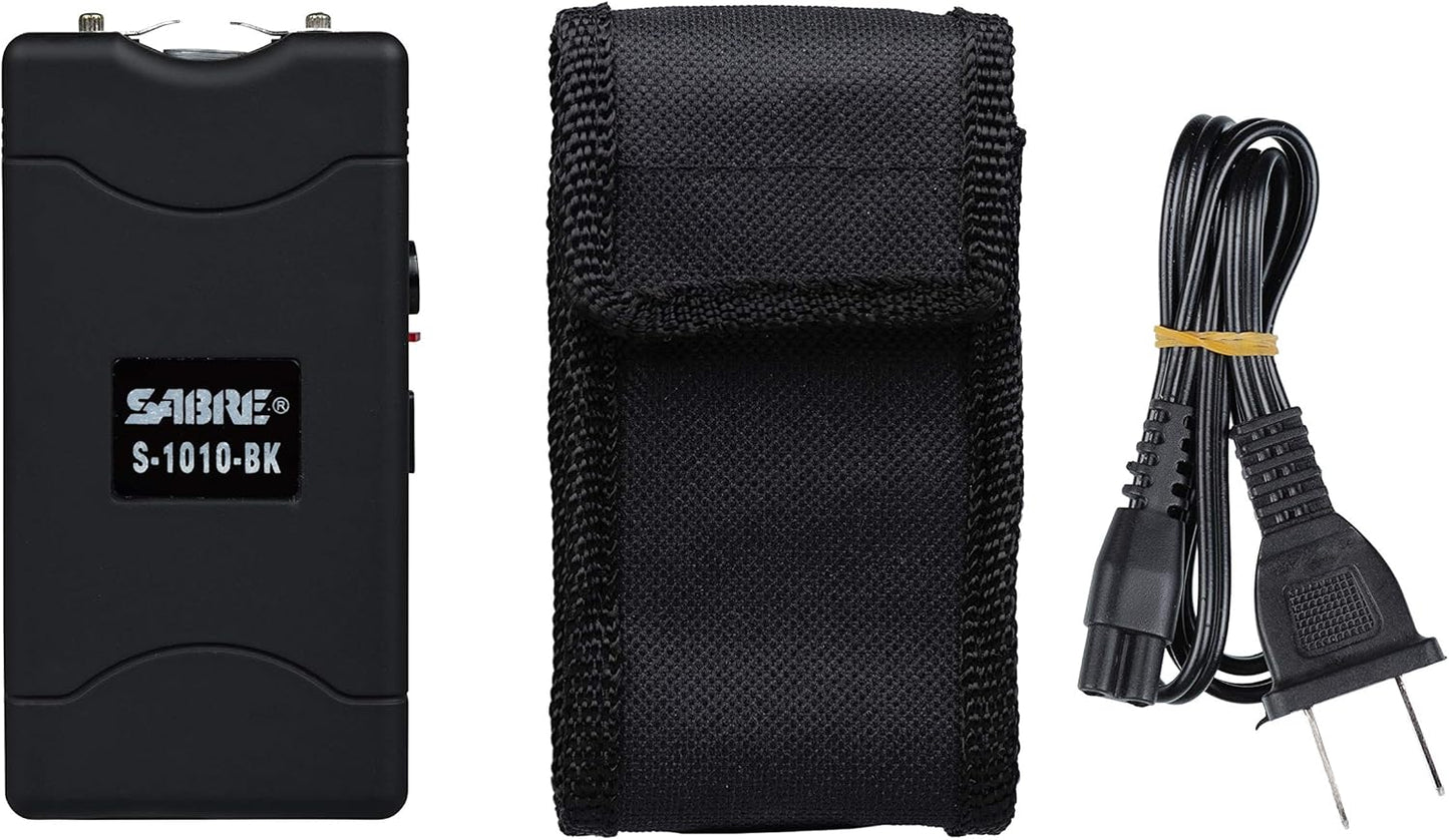 SABRE 2-in-1 Stun Gun with LED Flashlight, Self Defense Stun Gun with Painful 1.160 µC Charge, 120 Lumens, Rechargeable Battery, Easy to Use Safety Switch, Belt Holster for Quick Access