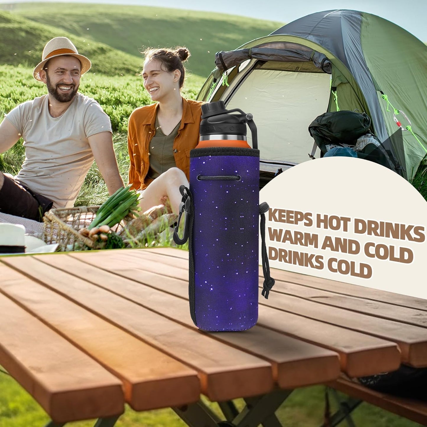 Water Bottle Carrier,Insulated Neoprene Water Gym Travel bottle Holder Bag Protector Sleeve Case Pouch Cover 0.6L or 0.75L, Great for Stainless Steel and Plastic Bottles (BLUE)