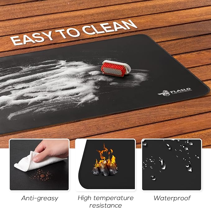 FLASLD Hearth Rugs for Fireplaces Fire Resistant, 24 X 42 inches Gas Grill Splatter Mat, Fireproof Heat Resistant Non Stick BBQ Patio Protector, Floor Protective Rug, Black