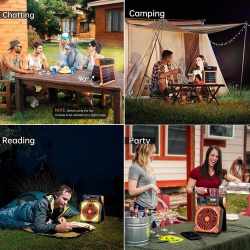 YUEMIDAMY Solar Powered Fan for Camping ，Camping Fan with Light - 10400mAh Rechargeable Battery Fan Ventilator for Tents Home & Outdoor Activities