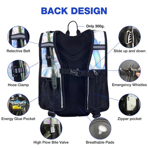 NorthClimbOtd Reflective Water Hydration Backpack, Hiking Hydration Backpack, Hydration Bag with 2L Water Bladder High Flow Bite Valve, for Running, Biking, Climbing, Festival Rave for Men Women