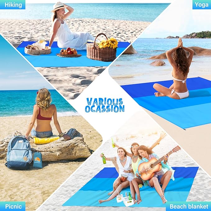 Beach Blanket Waterproof Sandproof 1-7 Adult Oversized 78 '' × 81 '' Lightweight Durable Compact Sand Free Beach Mat for Travel Camping Hiking Picnic Blanket