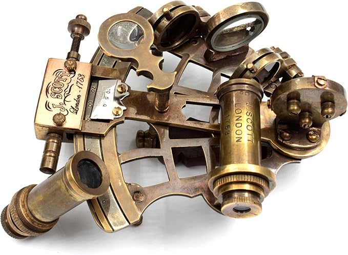 OCEAN REPLICAS J. Scott London Brass Ship History Sextant with Hardwood Box. Vintage Solid Antique Brass Nautical Functional Maritime Sextant | Nautical Navy Decor Gifts