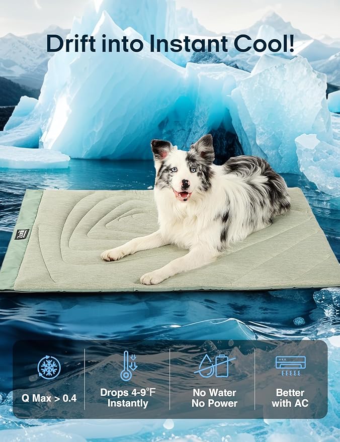 ZonLi Dog Cooling Mat, 43" x 30" Large, Waterproof Cooling Pad for Dogs & Cats, Portable & Durable Pet Mat for Crate, Trunk, Camping, Outdoors, Machine Washable, Ice Green