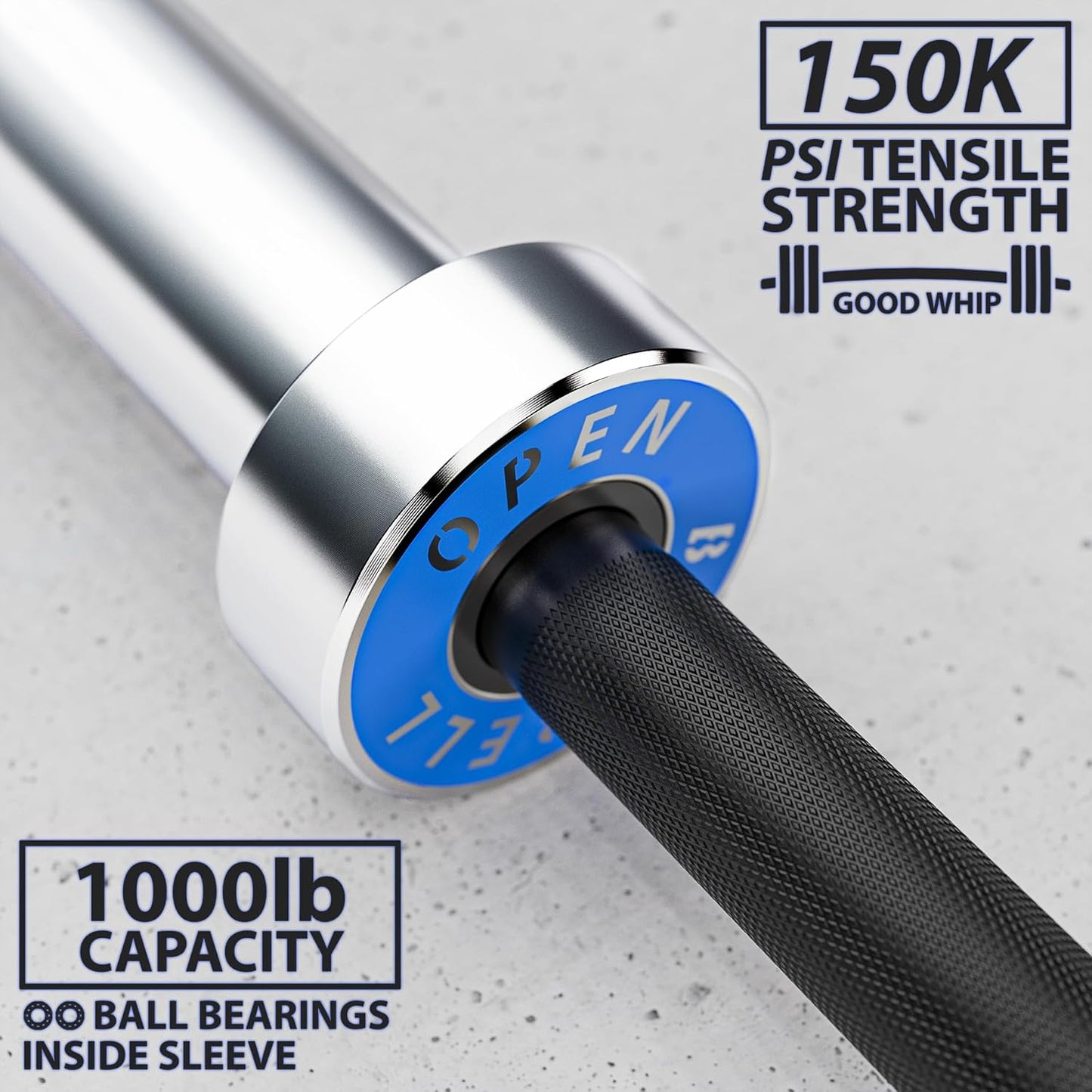 Synergee Open 15kg and 20kg Black Phosphate and Chrome Olympic Barbell. Rated 1000lbs for Weightlifting and Powerlifting.