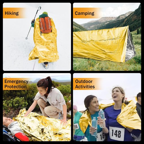 SET007 50 Pack Emergency Mylar Thermal Blankets - 82"x62" Waterproof Heat Reflective Blankets, Bulk Rescue Blanket for Survival, Camping, Marathons, Bug Out Bag, First Aid, Golden