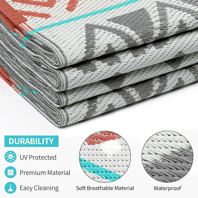 Outdoor Rugs Patio Camping Waterproof - 4x6 Plastic Straw Patio Rug Portable for Campers, Outside RVs Mat, Outdoor Area Carpet for Patios Clearance, Backyard Porch, Balcony, Picnic