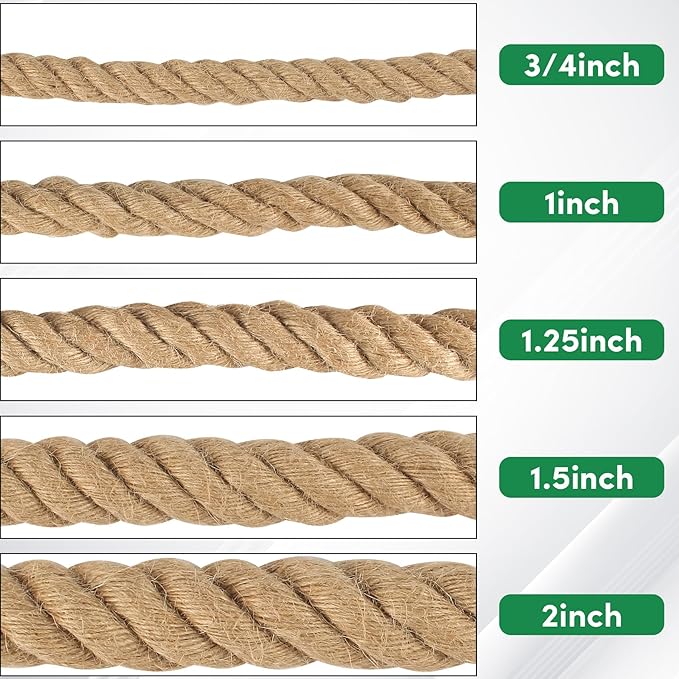 Manila Rope 1 Inch x 100ft - Natural Hemp Rope,Heavy Duty 4-Strand Twisted Ropes for Use for Hammock, Docks, Bundling, Home Decor, Crafts, Gardening (100 Feet, 1" Thick)
