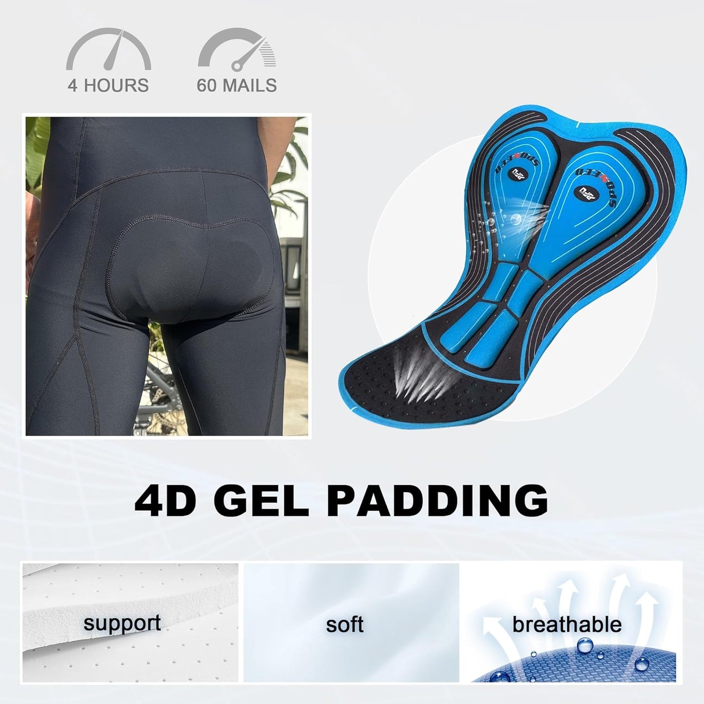 sponeed Cycling Bib Shorts Men Biker Bibs for Men Padded Breathable Racing Shorts UPF 50+