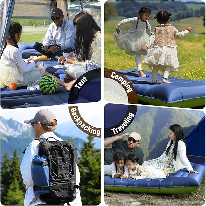 Sleeping Pad, Ultralight Inflatable Sleeping Pad for Camping with Pillow & Pump，Air Mattress Super Portable, Great for Camping Gear, Hiking, Side or Lounging Sleeper(Blue)