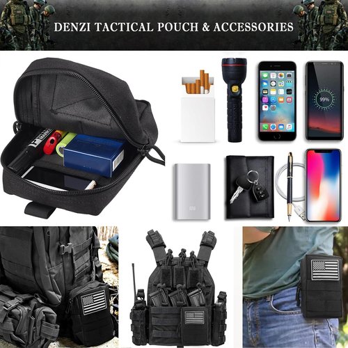 Tactical Pouches Molle Backpack Accessories - Small Tactical Pouch with Mini Survival 7 in 1 for Camping Hiking Christmas Gadget for Men (Dark)