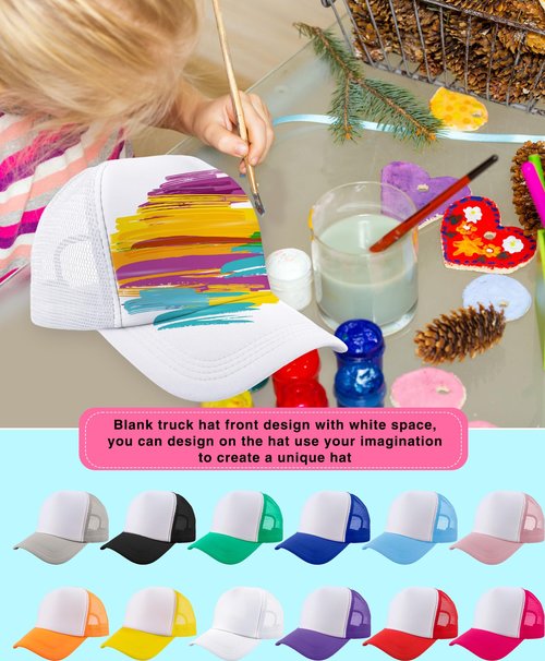 SGBETTER 15 Pack Kids DIY Trucker Hats Bulk Summer Mesh Baseball Cap Blank Sublimation Trucker Cap for Child Summer (US, Numeric, 6 3/4, Color Set 2)