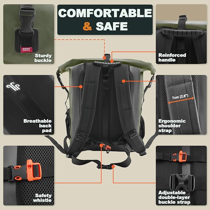 Waterproof Backpack Dry Bag 35L/55L – Heavy Duty Roll-Top Hiking Backpack for Travel, Kayaking, Boating, Camping, Rafting and Fishing