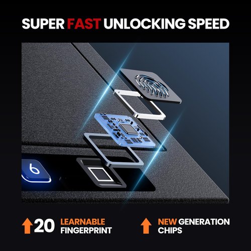 Kornerbatl Fire-Resistant Handgun Safe, 16.5LB Heavy-Duty Pistol Vault with Gypsum Layer, Biometric Quick Access, Silent Mode, Digital Keypad & Backup Key, Ideal for Bedside or Car