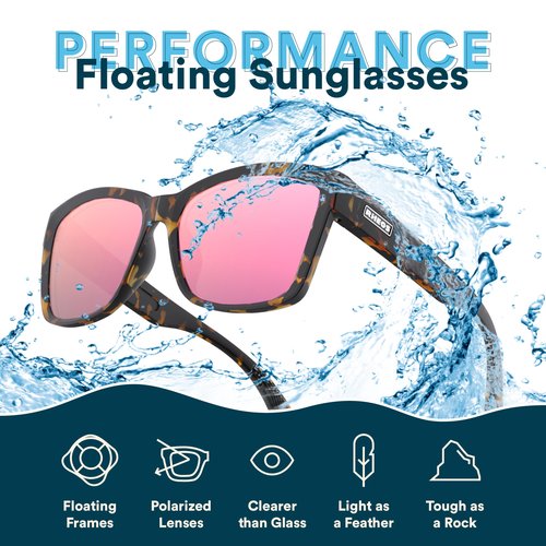 Rheos Lana | Tortoise | Rose | Floating Polarized Sunglasses | 100% UV Protection | Water Sport Sunglasses | Anti-Glare | Unisex-Adults