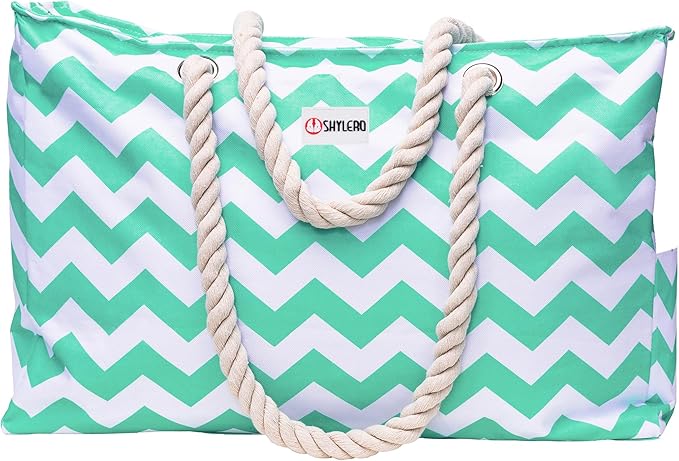 SHYLERO Beach Bag and Pool Bag. Has Airtight Pouch, Ton of Pockets. Beach Tote is Zippered, Water Resistant. Family Size
