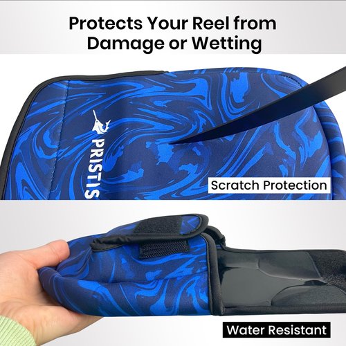 Pristis Spinning Reel Cover, Protective Pouch Bag made of 3mm Thick Impact Resistant Neoprene, Soft Adjustable Fishing Storage Protection Sleeve Case Accessory Gear for 4000-7000 series, size: L