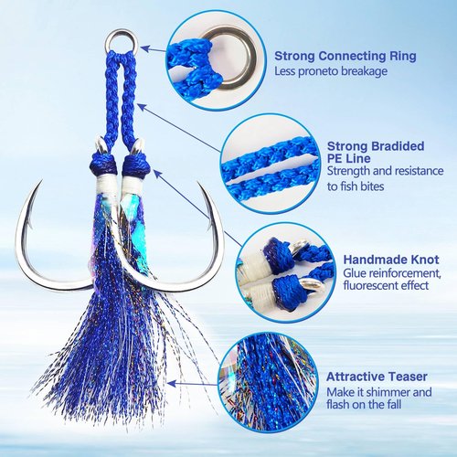 Eupheng Heavy Duty Assist Hooks, Glow, High Strength Double/Single Assist Replacement Fishing Hooks for Slow Fast Fall Jigging Lures, Also Have Steel Wire Style