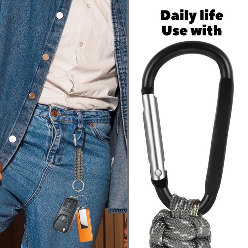 Teaaha 6PCS Paracord Keychain with Carabiner Heavy Duty Paracord Lanyard Strap, 550 Braided Strong Parachute Rope Necklace Key Chain Carabiner Clip for Outdoor Activities, Camera, Keys