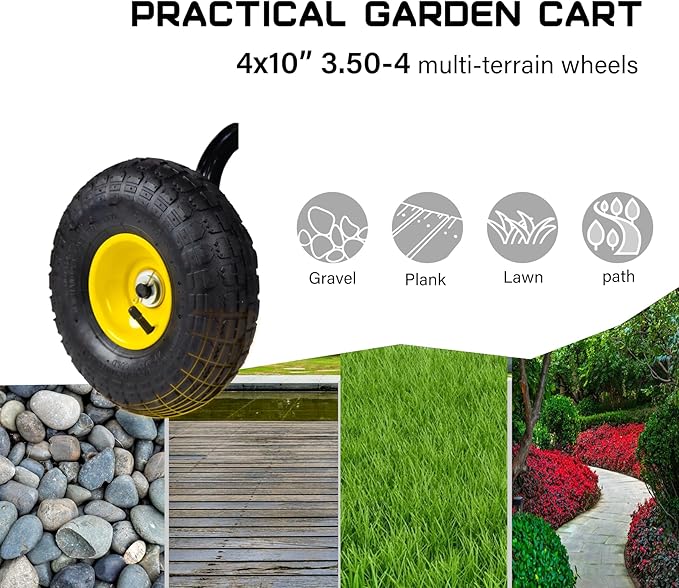 Garden Cart Heavy Duty 300KG Utility Wagon Cart with Removable Black Mesh Sides, Great for Garden, Farm, Yard, Lawn, Deformable Steel Garden Wagon Cart with 10" 3.50-4 Wheels and Oxford Liner