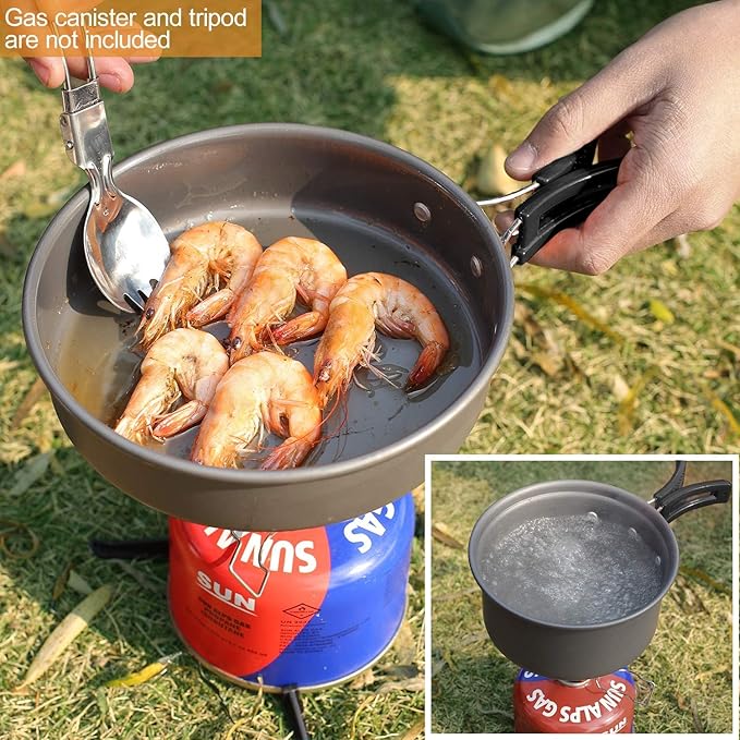 REDCAMP 12/14/15/19 PCS Camping Cookware Mess Kit Camping Gear Campfire Utensils Lightweight Stackable Pot Pan Bowls Soup Spoon with Storage Bag for Camping, Backpacking, Outdoor Cooking, Picnic