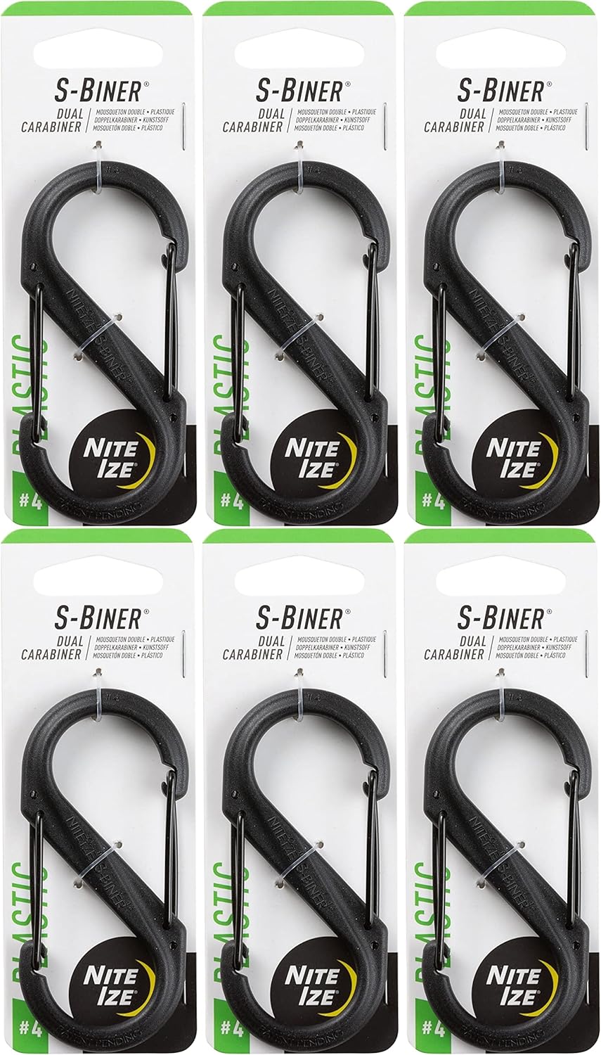 Nite Ize S-Biner Plastic Dual Carabiner #4 - Black (6-Pack)