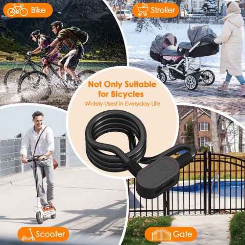 Eseesmart Fingerprint Bike Lock with Keys, 4.92 Feet Cablelock Electric Scooter Lock Heavy Duty Anti Theft Waterproof with Mounting Bracket, Bike Accessories for Bicycle, Electric Scooter, Motorcycle