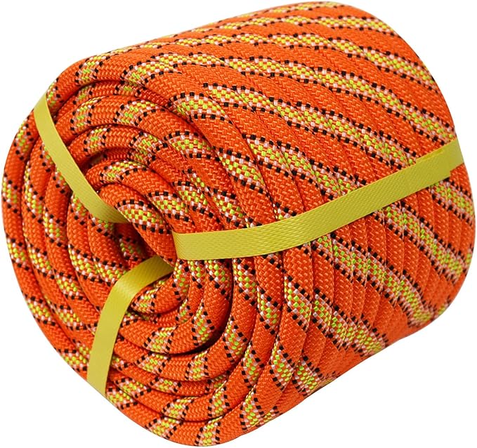Double Braided Polyester Rope (1/2 in x 150 ft) Strong Arborist Rigging Rope 48 Strands for Tree Work Climbing Pulling Sailing, Orange
