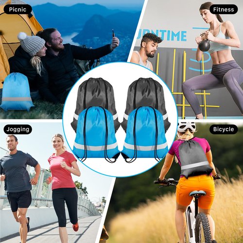 CACASO 16 Pack Drawstring Backpack Bulk,Drawstring Bags with Reflective Strip,Draw String Bag for Sport,Cinch Sack Backpack for Men Women Gym Yoga