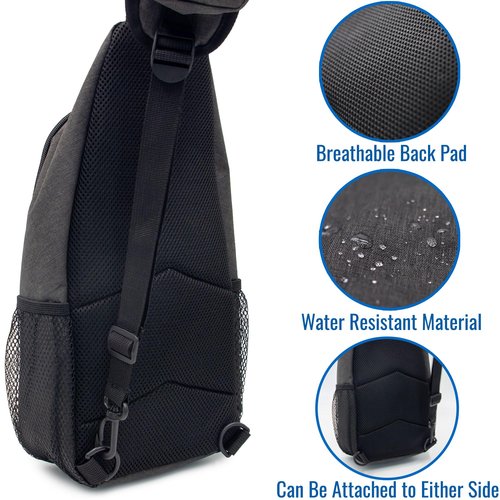 Brazos Crossbody Sling Hiking Daypack, 6 Pocket Design, Removable Phone Compartment, Headphone Accessible Hole, Reversible Shoulder Strap, Hiking Accessory, Grey