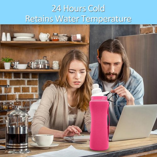 UWSTE 32oz Sleeve for Cirkul Water Bottle, 2Pcs Neoprene Insulated Cover Fits Plastic & Stainless Steel Bottles for Retaining Temperature (Pink)