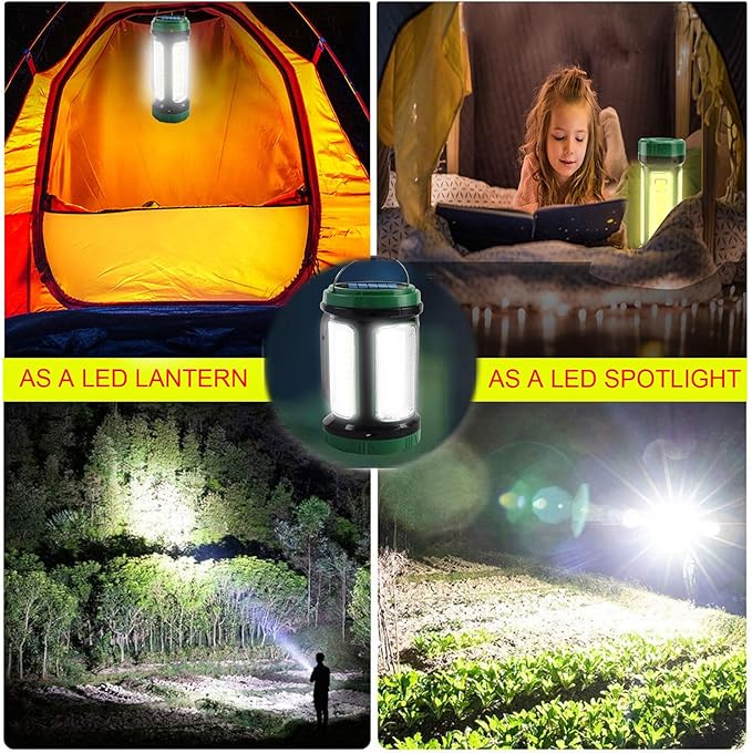 LED Searchlight Spotlights Lantern, Solar Rechargeable Super Bright 10000LM Handheld LED Flashlight, Multifunction Camping Lantern Work Light, 6 Light Modes, Waterproof, Power Bank