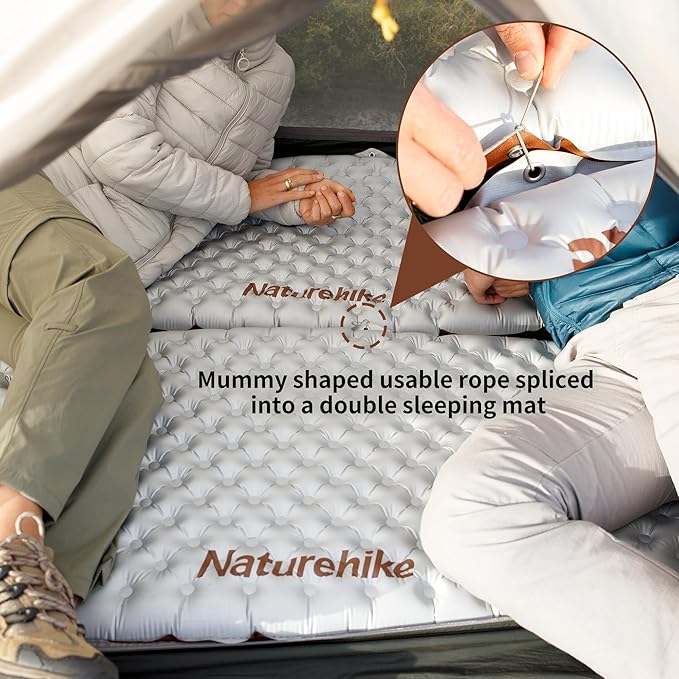 Naturehike Ultralight Insulated Sleeping Pad with R5.8, 3.2in Thickened Patchworkable Inflatable Double Sleeping Mat for Camping, Hiking, Climbing with Inflatable Bag (Silver-Rectangular)