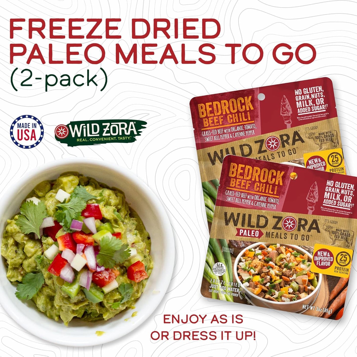 Wild Zora Paleo Freeze Dried Meals for Backpacking & Camping - Healthy Gluten Free & Grain Free Camping Meals/Backpacking Food + No Added Sugar - Great for Travel (AIP 4-pack)