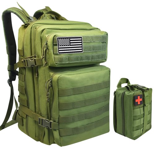 Tactical Backpack + First Aid Kit, Suitable For Camping, Mountaineering, Traveling, 47L Tactical Backpack For Men, Outdoor 3-Day Assault Military Backpack，Army, Hunting，Fishing Heavy Duty Backpack
