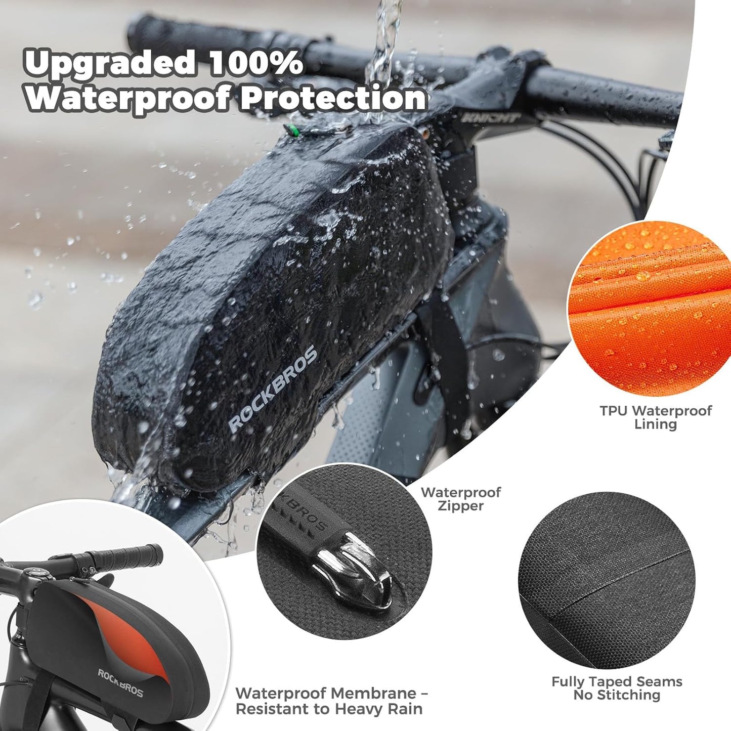 ROCKBROS Bike Top Tube Bag Bicycle Front Frame Bag Waterproof Bike Pouch Pack/Phone Bag Cycling Accessories Pouch for Mountain Road Bike Medium